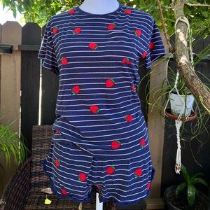 Strawberry and stripes matching pjs